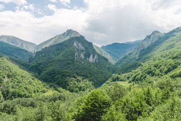Fototapeta na wymiar View at a peak and valley in Dormitor meuntains in summer
