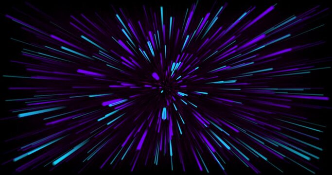 Neon space time warp with glowing stars. Abstract time warp concept. Speed and space represented with dots and lines animated. Distortion of space