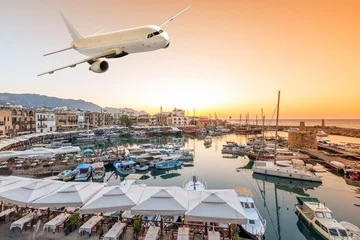 Foto op Canvas Travel by airliner to Cyprus  An airliner is a type of aircraft for transporting passengers and air cargo. Such aircraft are most often operated by airlines. © Funtay