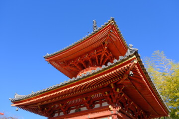 Obraz premium 小江戸川越 喜多院 境内にある多宝塔 竹藪あり 青空に映える