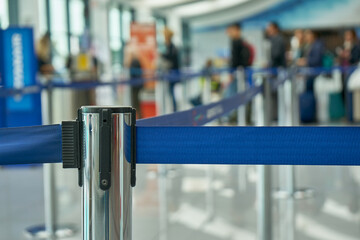 Attachment of the retractable belt. Portable tape barrier. Fence strip Blue Color