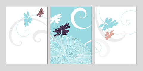 Hand-drawing floral background with flower daisies. Stylish greeting card.