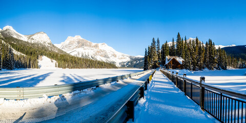 Beautiful view of Emerald Lake Lodge in Yoho National Park, Canada
