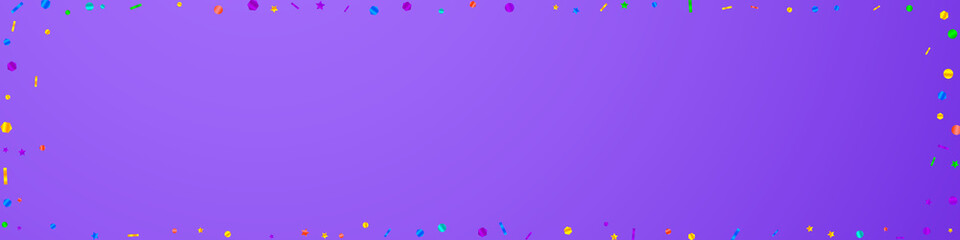 Fototapeta na wymiar Festive surprising confetti. Celebration stars. Festive confetti on violet background. Alive festive overlay template. Panoramic vector background.