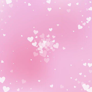 White heart love confettis. Valentine's day explosion original background. Falling transparent hearts confetti on delicate background. Classy vector illustration.