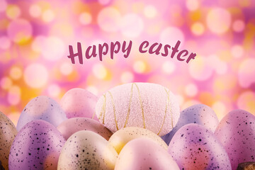 Easter Background Eggs Text. Easter Bokeh Background