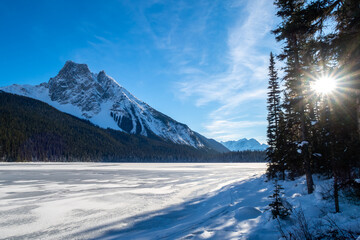 Beautiful winter landscape at Emerald Lake, in Yoho National Park, Canada