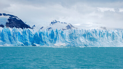 Side view of the Pevista Glacier panoramic from the lake of a glacier in the Argentine lake. Patagonia. Argentina. Little Moreno, Patagonia, Argentina.
