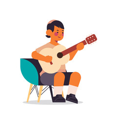 little arab boy playing guitar childhood concept full length vector illustration