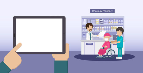 Fototapeta na wymiar Blank screen tablet with cancer pharmacy