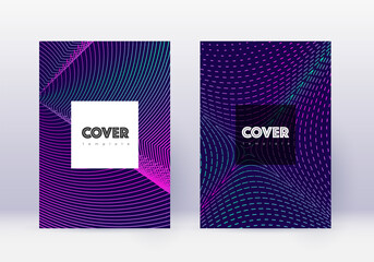 Hipster cover design template set. Neon abstract lines on dark blue background. Cool cover design. Magnetic catalog, poster, book template etc.