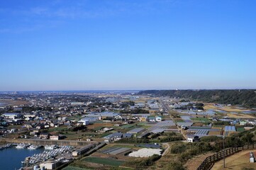 Obraz premium 飯岡刑部岬からの眺望（千葉県旭市飯岡の町並み）