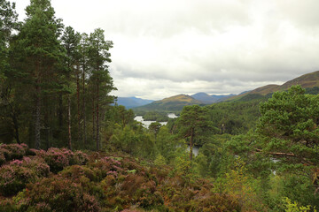 A view down from the hills of Scotland to the glens, rivers and lochs below