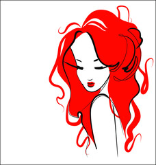 VECTOR Background with a
stylish  original hand-drawn graphics portrait  with beautiful young attractive girl 