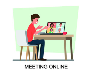 video conference remote working,online meeting work form home,Vector illustration cartoon character.