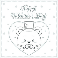 happy valentines day cute baby teddy bear drawing post card big heart sketch for coloring