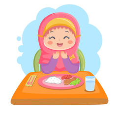 Moslem girl praying before eat