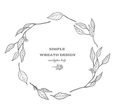 hand drawn botanical frame, minimal design wreath, eucalyptus leafs,
