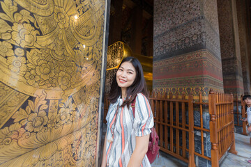 Beautiful asian women walking travel in buddhist temple