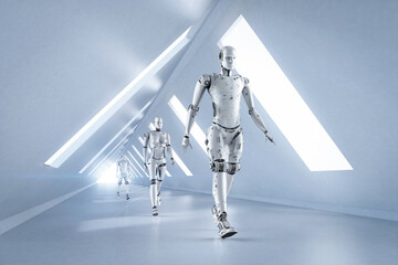Cyborgs walking in a row
