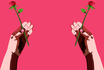 一輪の薔薇を持った手のイラスト ピンク色の背景 Wall Mural Dahlia 一輪の薔薇を持った手のイラスト ピンク色の背景 Wall Mural Dahlia