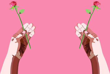一輪の薔薇を持った手のイラスト ピンク色の背景 Wall Mural Dahlia 一輪の薔薇を持った手のイラスト ピンク色の背景 Wall Mural Dahlia