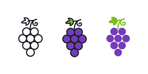 Grapes. Grape icon. Linear color icon, contour, shape, outline. Thin line. Modern minimalistic design. Vector set. Illustrations of fruits