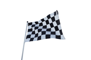 Checkered flag old condition on flagpole The concept of flags are waving and moving.which isolated...