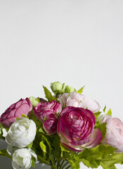 Silk flower style Cabbage Roses Bouquets isolated white background.