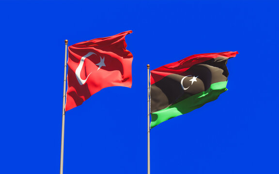 Flags Of Libya And Turkey.