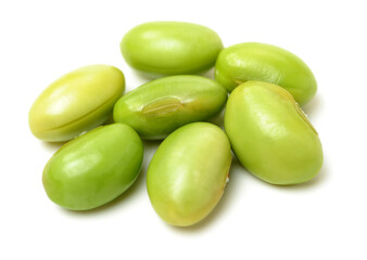 Green soy beans on white background 