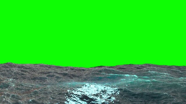 blue energy and clear ocean water. Powerful stormy sea waves on a green background. Keying, green background on green screen