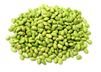 Green soy beans on white background 