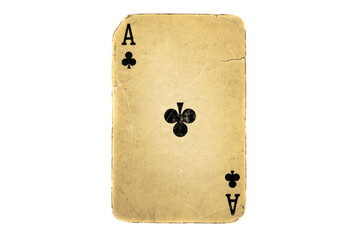 old ace dirty poker card isolated on white