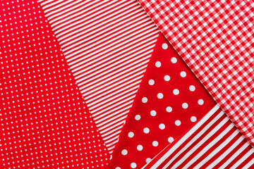 Background from a natural fabric in a red and white colors. Lay flat