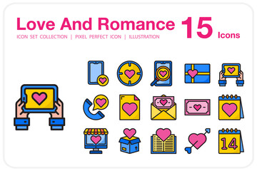 Love And Romance Icon set collection. Perfect Pixel Icon. Colorline Style
