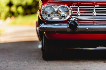 Car headlights.Exterior of retro vintage style car.