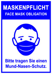 gz1024 GrafikZeichnung - german - Maskenpflicht | face mask obligation | Bitte tragen Sie einen Mund-Nasen-Schutz | Gebotszeichen | health care concept - wearing a protective mask. - DIN A4 g10112