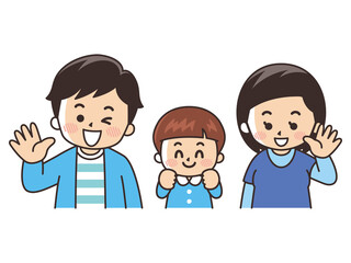 お揃いの色の服を着た親子