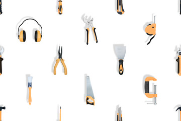 Tools seamless pattern. Various construction tools on a white background.