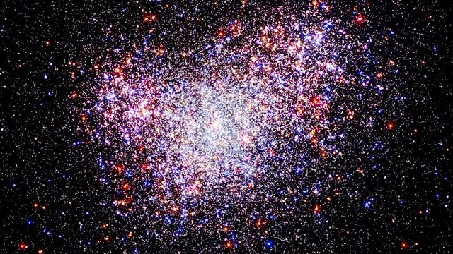 Space travel flying nearly spherical globular star cluster Caldwell 84 Also known as NGC 5286 located in the constellation Centaurus. 4K 3D for scientific films. Based on NASA public image.
