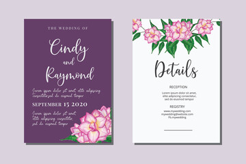 Wedding Invitation - Adenium Flower frame set; flowers, leaves, watercolor, isolated