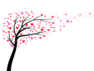 Tree with pink and red heart on white background. Love and Valentine 's day concept.