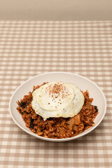 kimchi fried rice with an fried egg - korean food