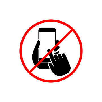 Sign stop no phone. Silhouette of hand with phone icon isolated on white background