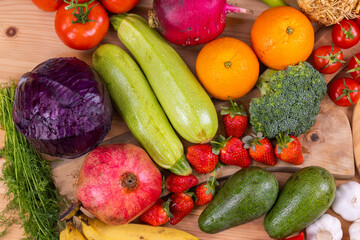 healthy, fresh, raw vegetables and fruits
