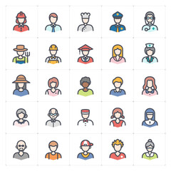 Icon set - Avatar and People icon outline stroke with color vector illustration on white background