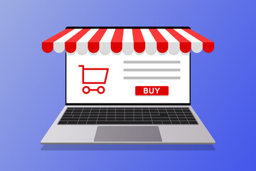 Shopping Online Concept Marketing and Digital marketing. Online store, Laptop illustration