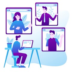 Man having a video conference with his business team online, telecommuting, remote work and business communications concept