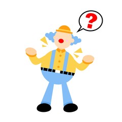 happy clown and question red sign cartoon doodle vector illustration flat design style